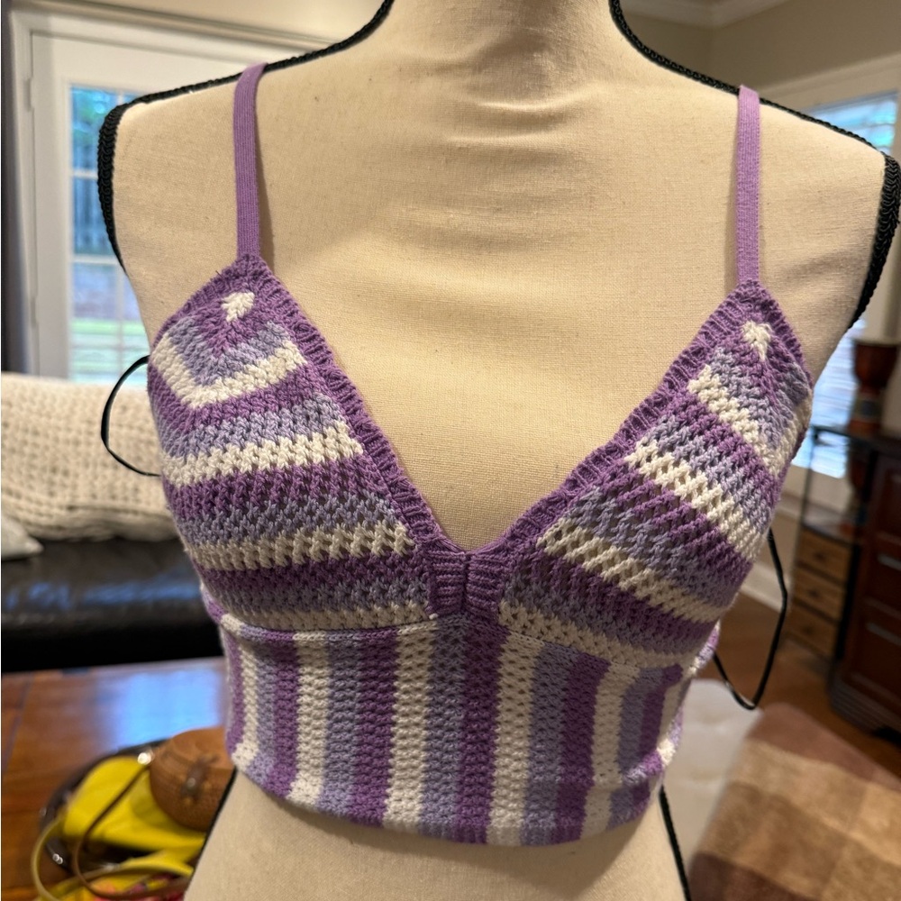 H&M Lavender and White Crochet Crop Top